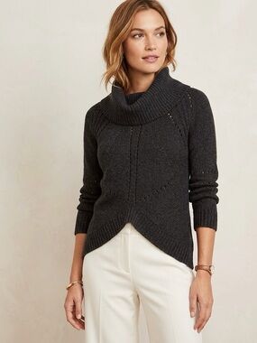 Charcoal Gray Petite Cowl Knit Sweater LOFT